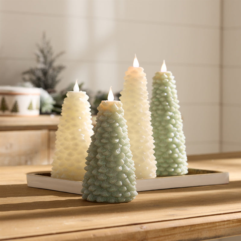 White glittered pine tree candle 8"h, photo 2 of 2