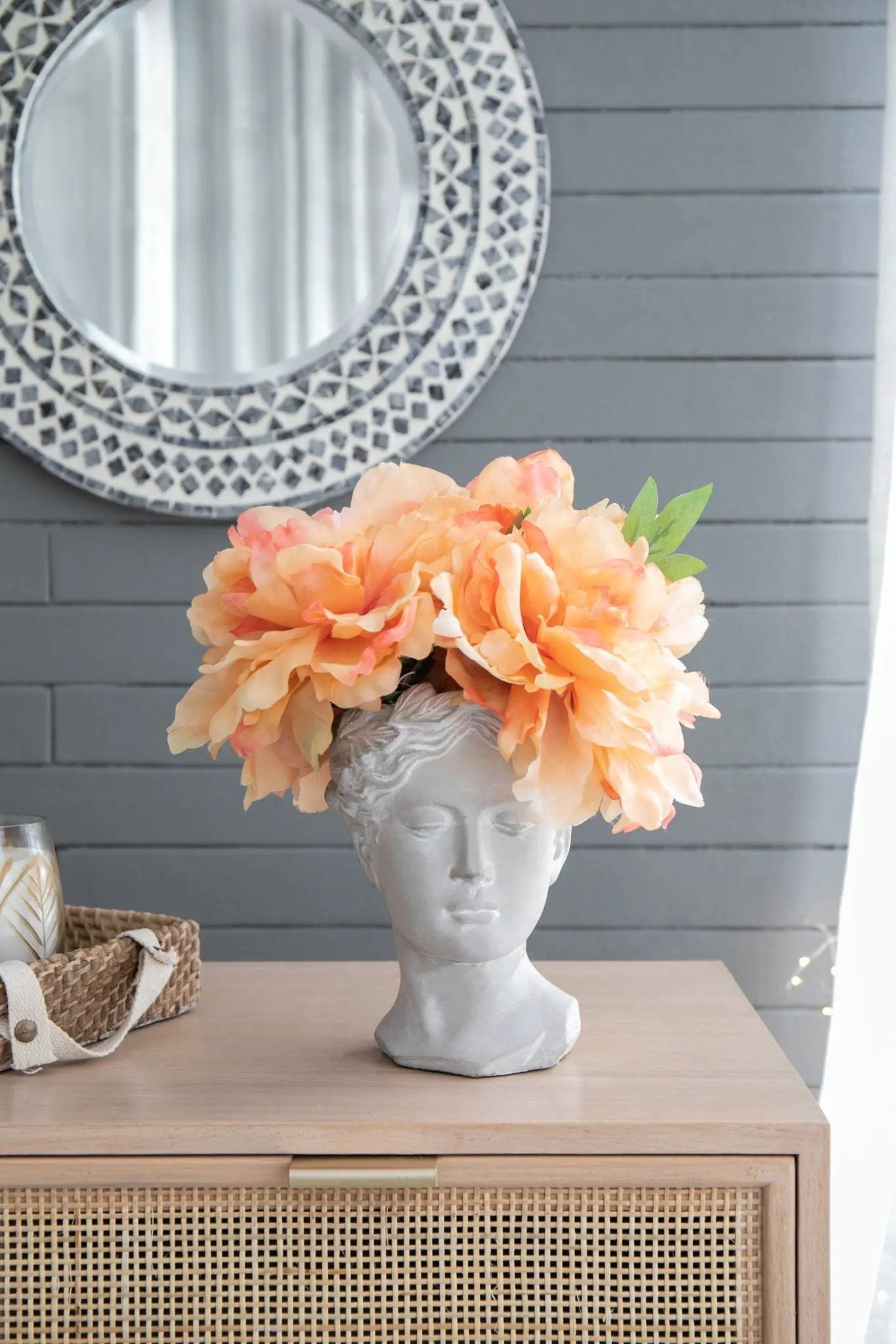 Greek Style Cement Head Planter Indoor Outdoor Home Garden Decor - Gray by HouseOfZazla