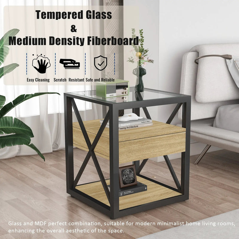 Set of 2 Modern End Tables with Drawer - Nightstands for Bedroom & Living Room by HouseOfZazla