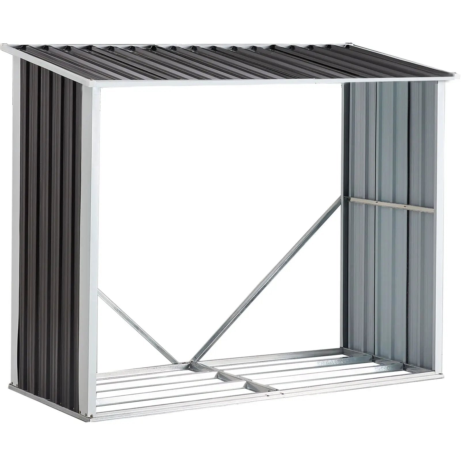 Log Storage Shed, Log Holder With Roof, Log Storage Shed, Firewood Rack For Backyard Garden Patio Porch, Anthracite Galvanized Steel - Black by HouseOfZazla