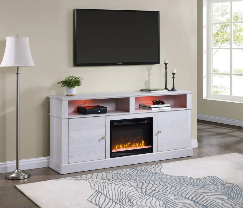 Terra - TV Stand Console With Fireplace - White Walnut by Unique Piece Furniture