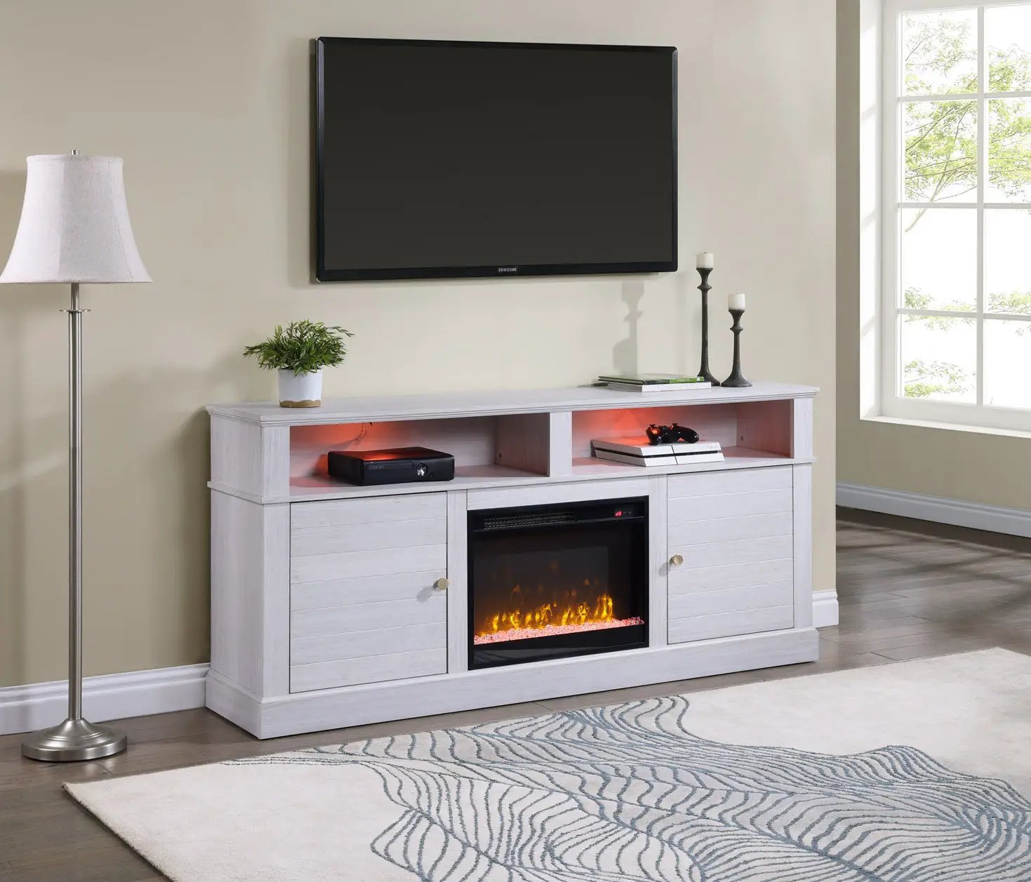 Terra - TV Stand Console With Fireplace - White Walnut by HouseOfZazla
