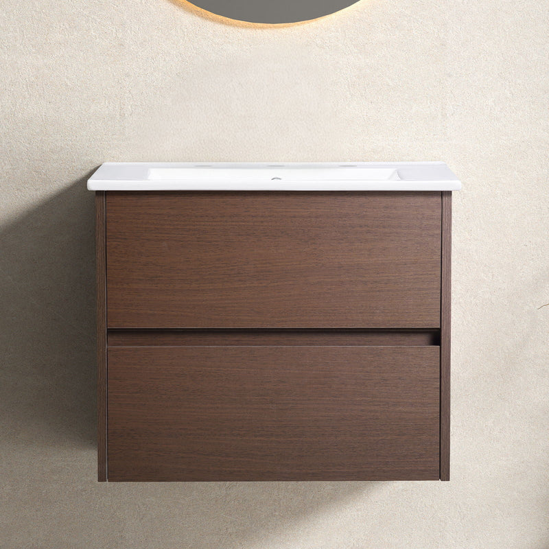 Bathroom Vanity With Basin Wall Hang Storage - Brown / Brown / White by HouseOfZazla