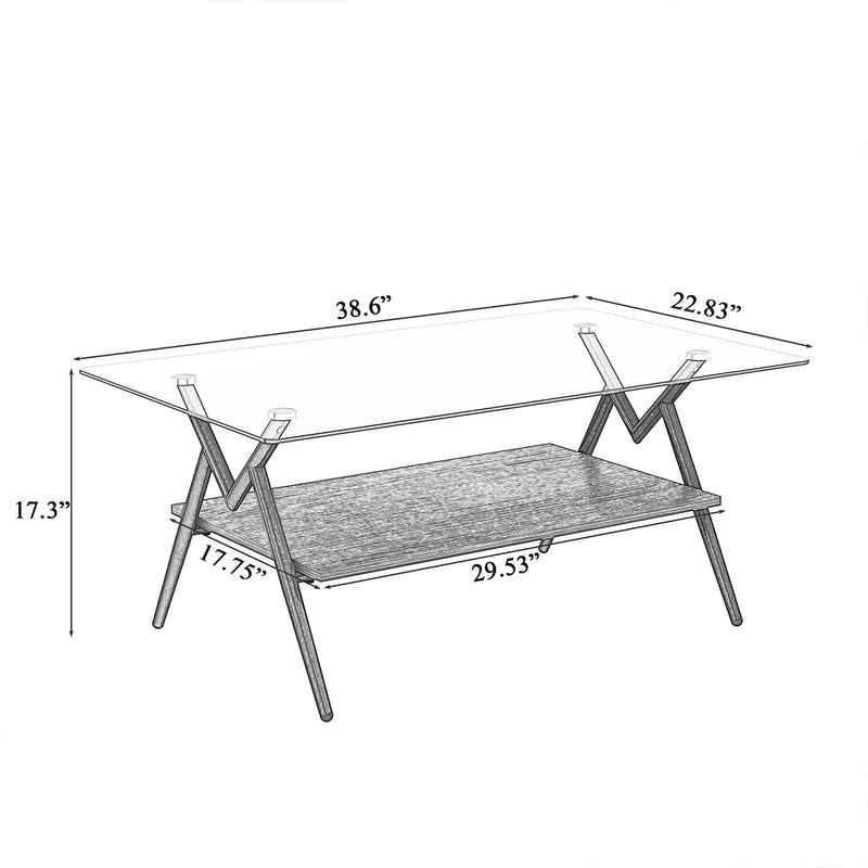 Rectangle Coffee Table With Tempered Glass Top And Shelf, Modern Table For Living Room by HouseOfZazla