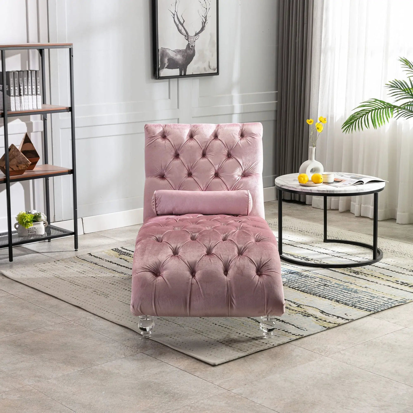 Chaise Lounge Indoor, Button Tufted Upholstered Chaise Lounge Chair With Pillow by HouseOfZazla