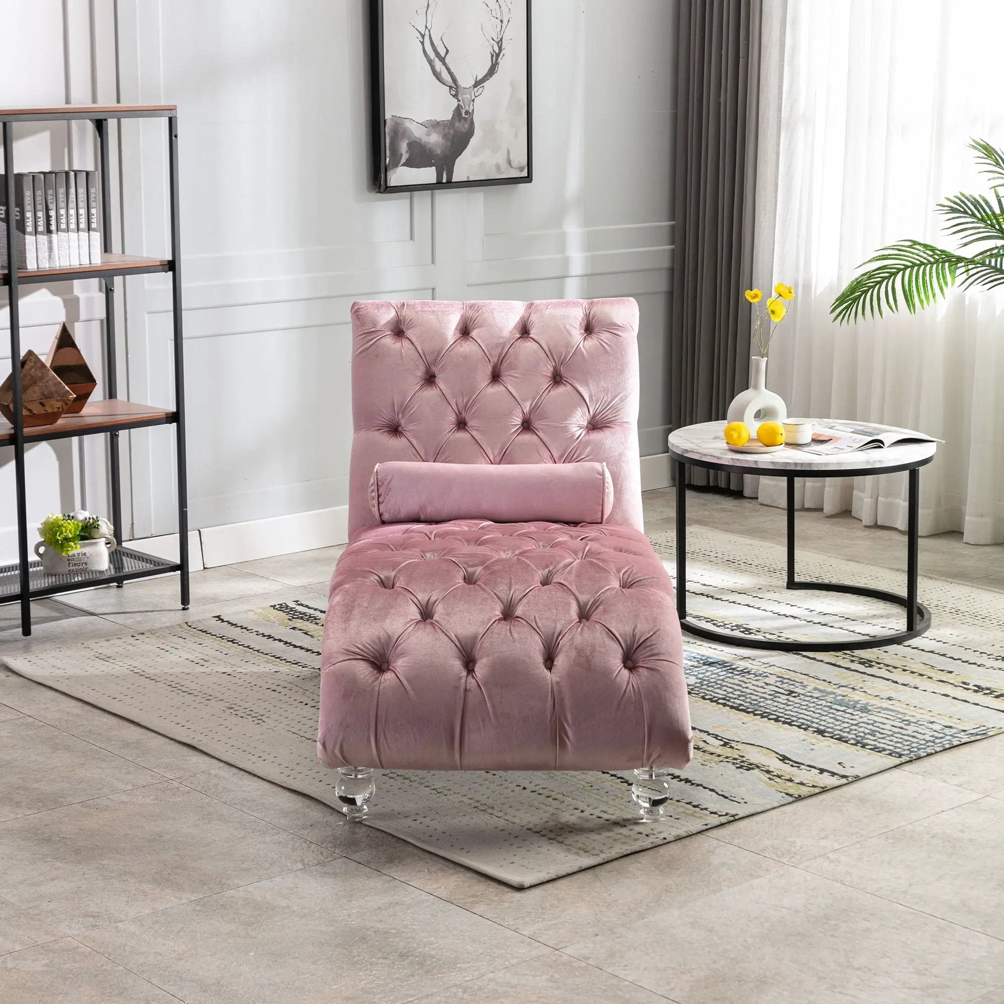 Chaise Lounge Indoor, Button Tufted Upholstered Chaise Lounge Chair With Pillow by Unique Piece Furniture