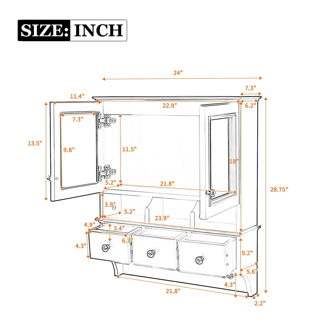 Modern Bathroom Mirror Cabinet With Drawers, Organizer Hooks, And High-Definition Mirrors by Unique Piece Furniture