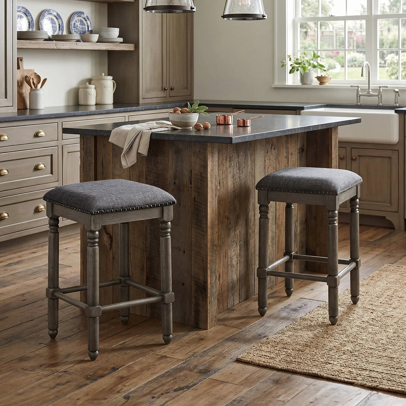 Arnhem Wood Upholstered Swivel Counter Height Stool, Set of 2 by HouseOfZazla