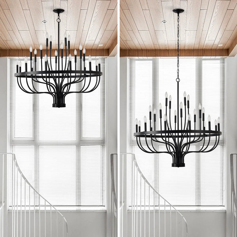 24 Light Chandelier Industrial Iron Candle Chandelier Modern Suspended Farmhouse Chandeliers Pendant Light Fixtures For Dining Room Bedroom Living Room Kitchen Island Foyer E12 Bulb (No Include) - Black by HouseOfZazla