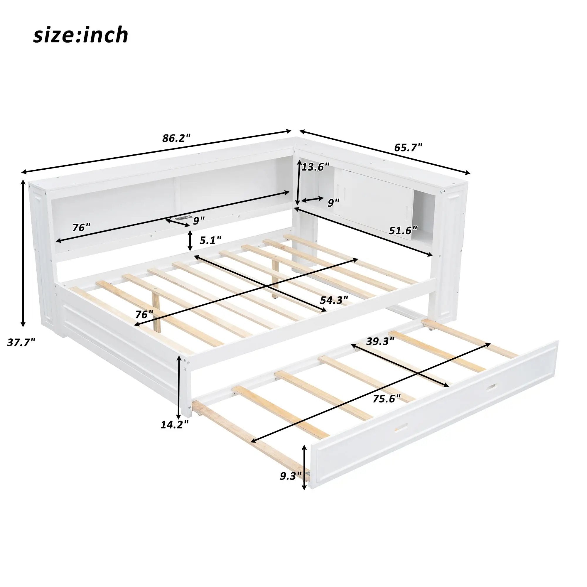 Daybed With Storage Shelves, LED, USB, And Trundle by Unique Piece Furniture