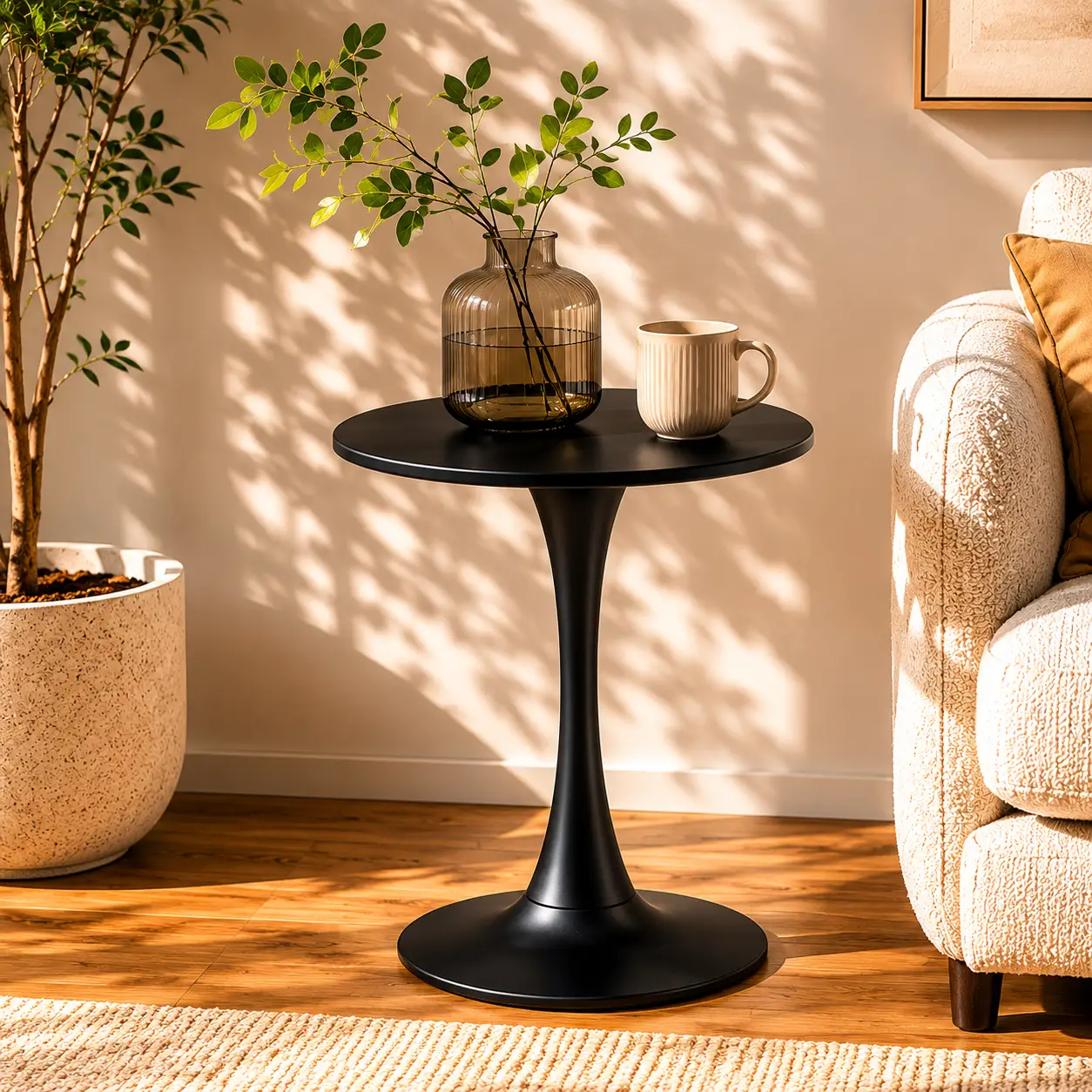 Black Round Dining Table with MDF Top and Matte Iron Base by HouseOfZazla