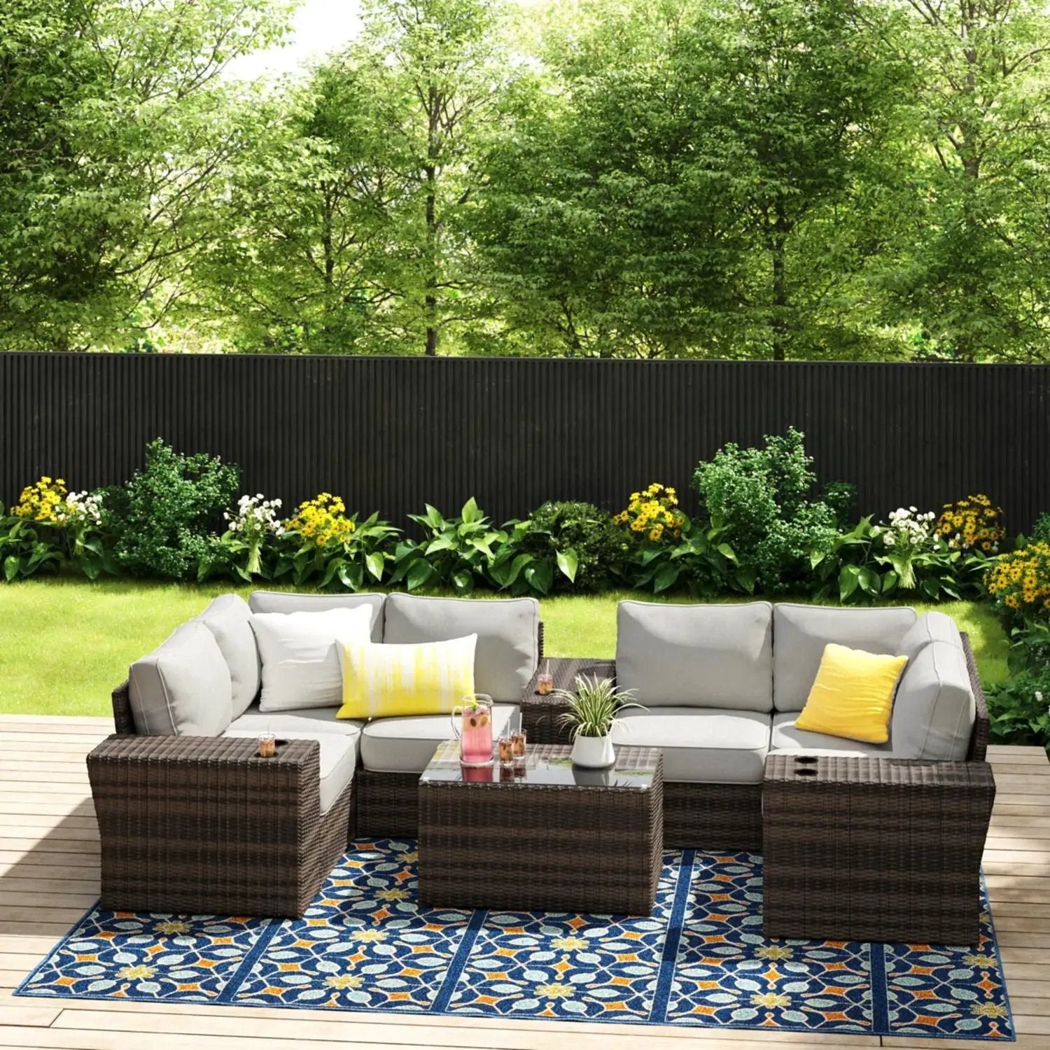 Wicker Outdoor Sectional With Weather Resistant Cushions And Table by Unique Piece Furniture
