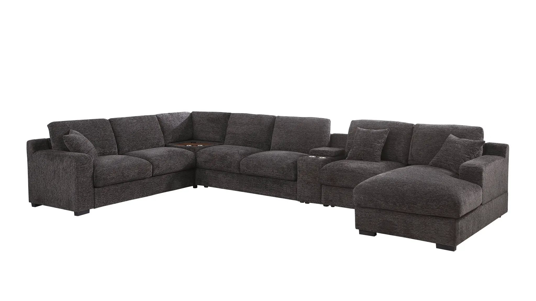 Celine - Corner Sectional Sofa With Right Facing Chaise, Cupholders, And Charging Ports - Gray by Unique Piece Furniture