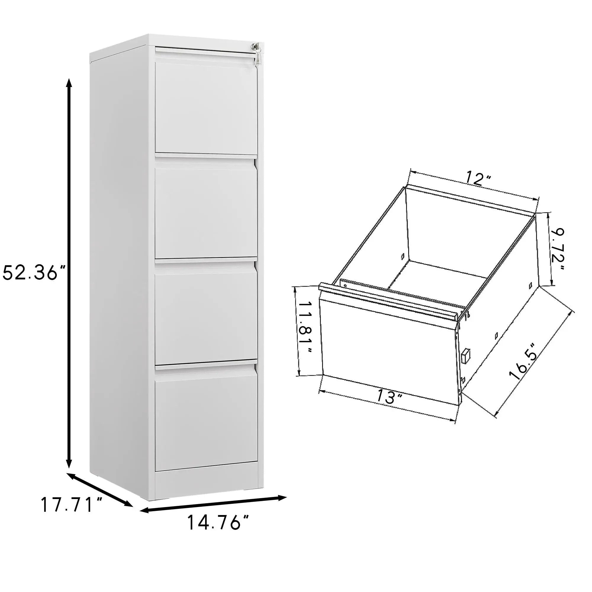 Durable Metal 3 Drawer File Cabinet With Lock For Office Storage by Unique Piece Furniture