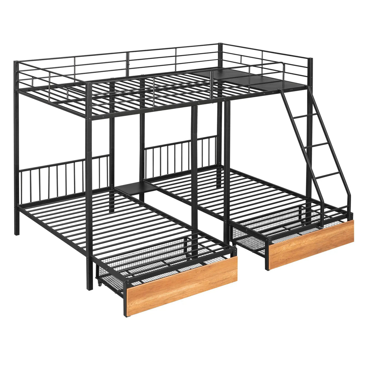 Triple Bunk Bed With Drawers And Guardrails by Unique Piece Furniture
