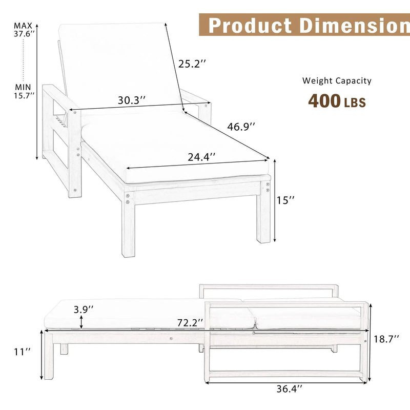 Outdoor Lounge Chairs, 5 Position Chaise Lounge With Adjustable Backrest (Set of 2) - Gray by Unique Piece Furniture