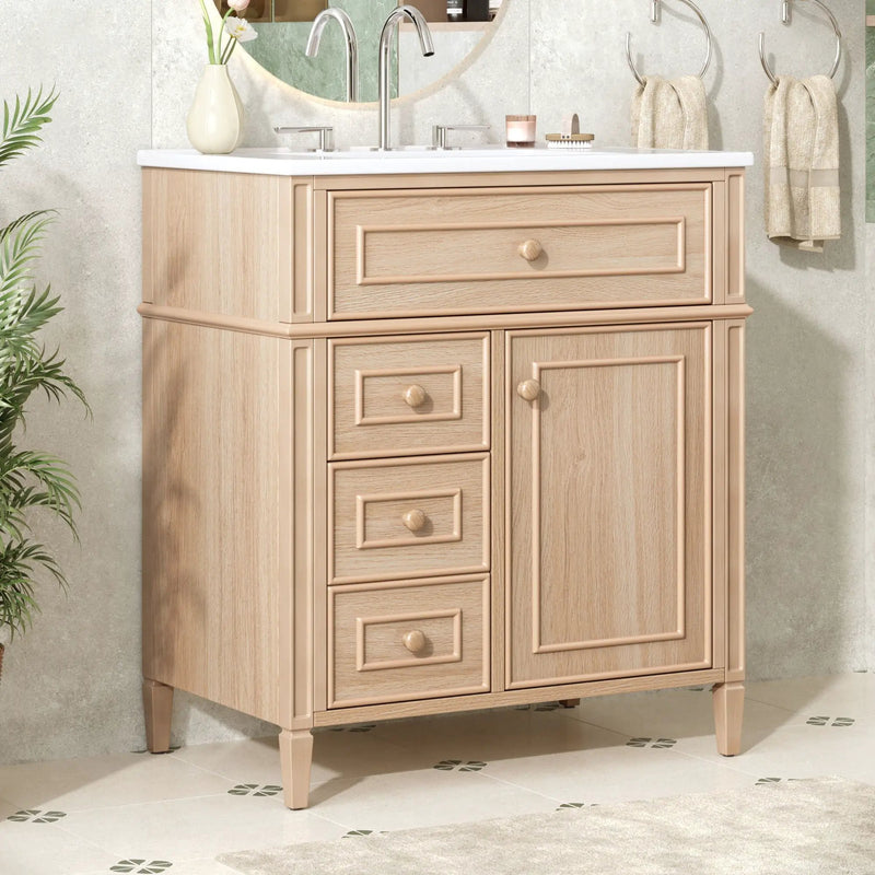 Bathroom Vanity With Sink, Flip Out Drawer, 2 Soft Close Drawers, 1 Soft Close Door - Wood by Unique Piece Furniture