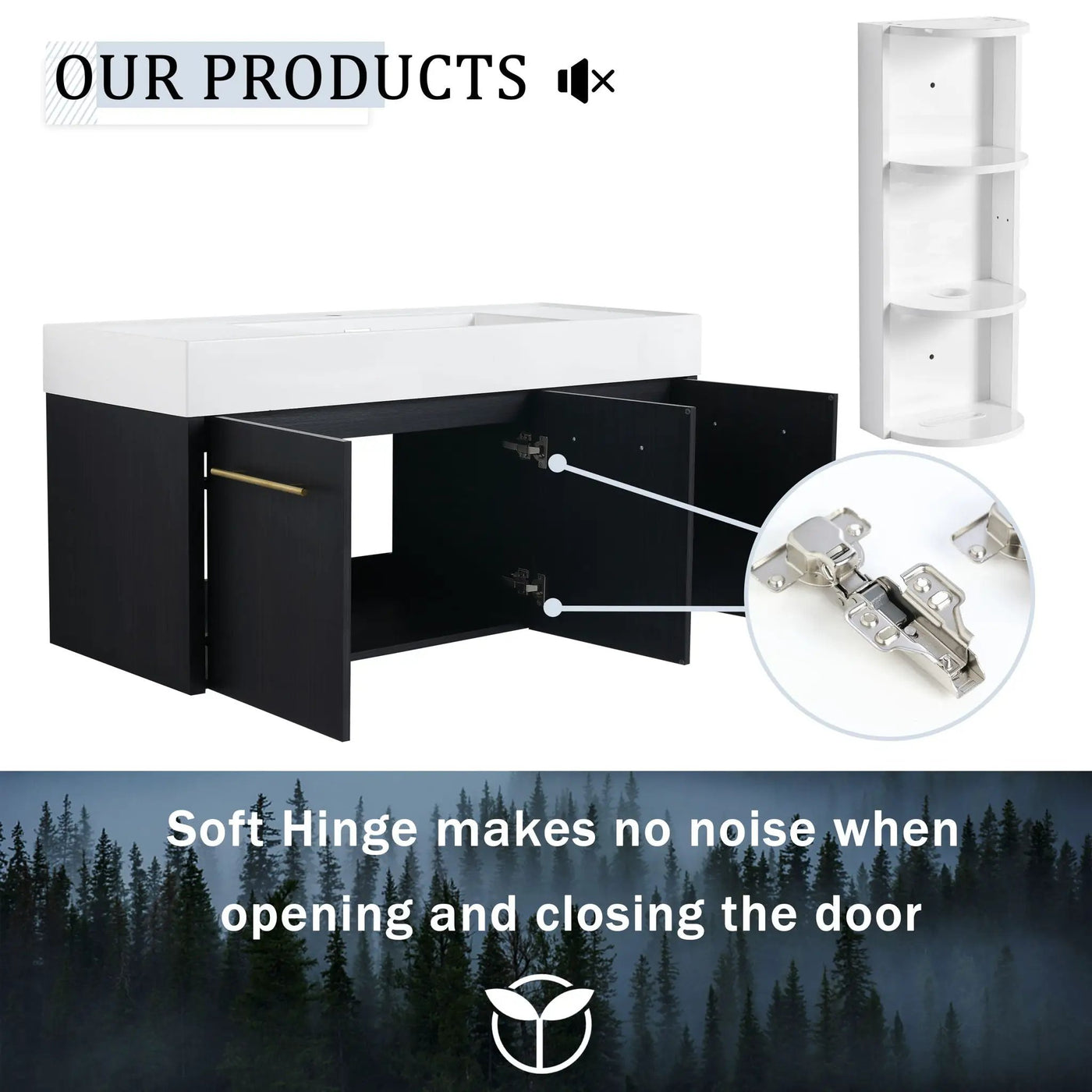 Modern Wall Mounted Bathroom Vanity With Thick Edge Resin Sink And Storage Rack by Unique Piece Furniture