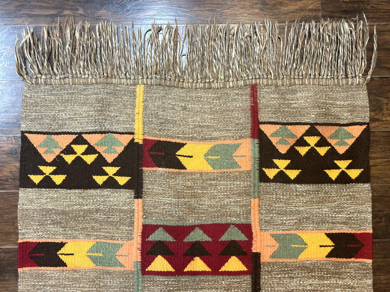 South American Flatweave Rug, Gray, Handmade Vintage Wool Bohemian Blanket by Jewel Rugs
