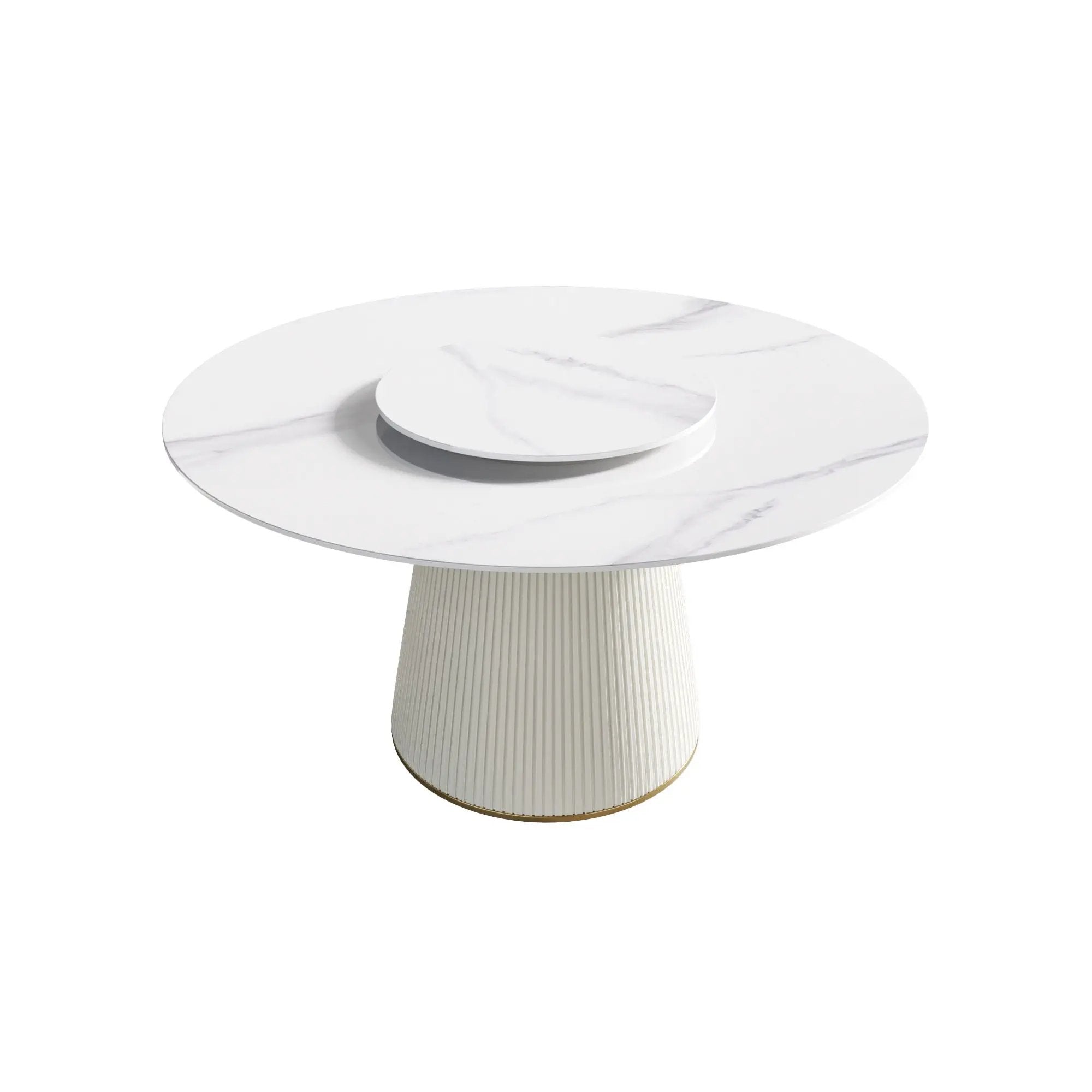 Modern Artificial Stone Round Plywood Base Dining Table, Can Accommodate 6 People, Artificial Stone Turntable (Not Including Chairs) - White / Beige by HouseOfZazla