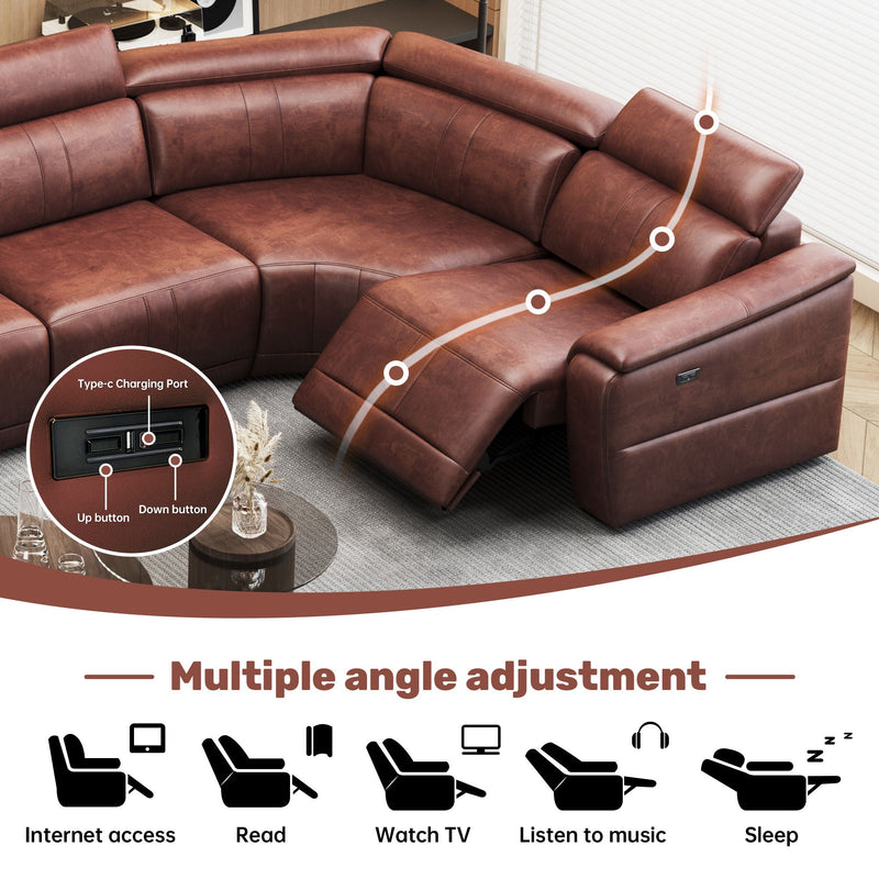 6 Piece Modular Sectional Sofa With 2 Cup Holders, Adjustable Recliners - Dark Brown by Unique Piece Furniture