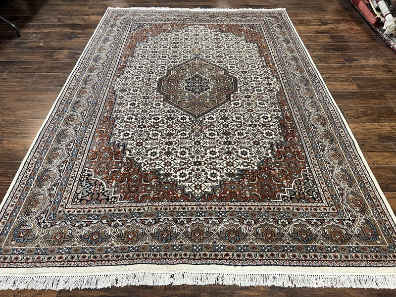 Indo Persian Rug 7x10 ft, Hand Knotted Wool Vintage Oriental Carpet 7 x 10, Traditional Handmade Herati Bidjar Cream Rug, Medallion Rug by Jewel Rugs