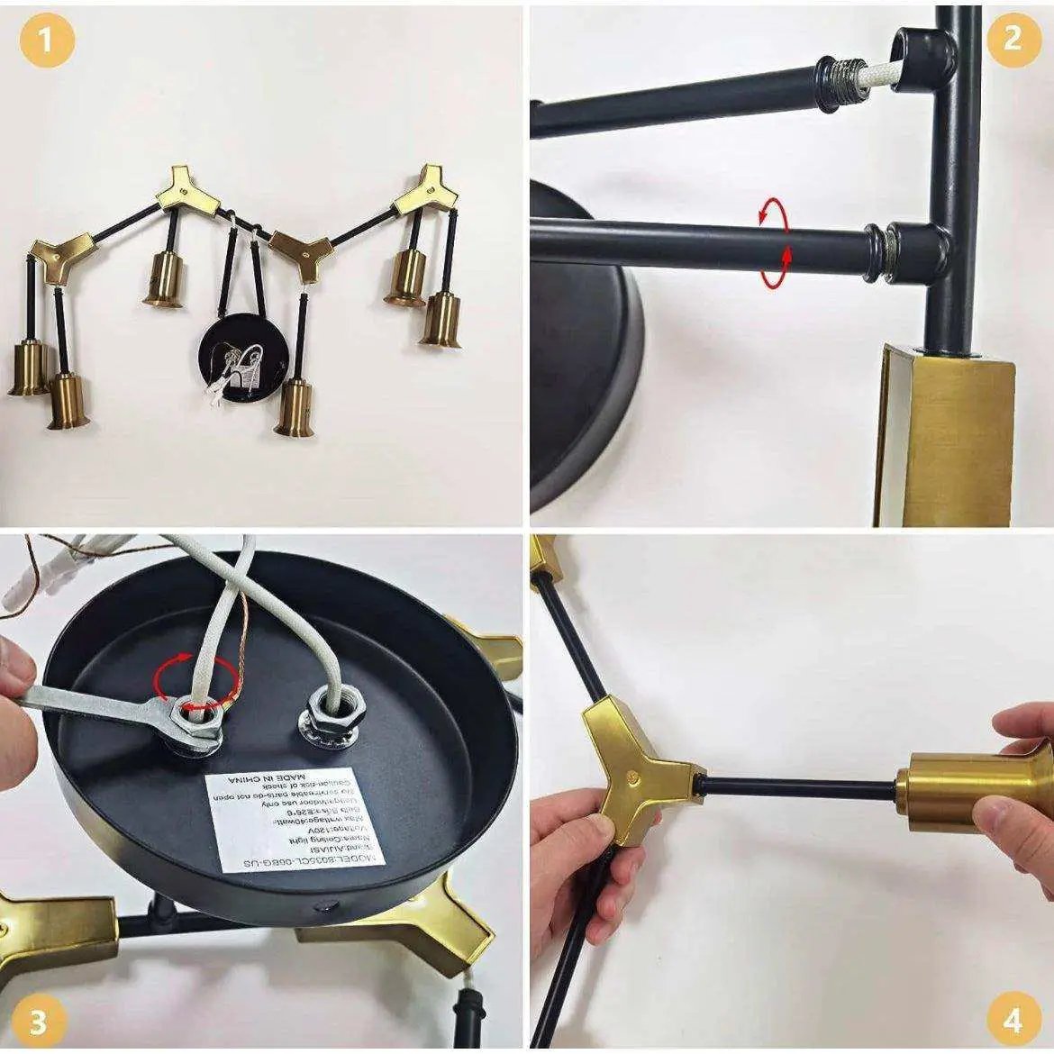 Epinl Modern Sputnik Light Fixture 6-Lights Chandelier Black and Gold Chandelier Metal Semi Flush Mount Ceiling Light for Bedroom Living Room Hallway.E26 Socket by Selzalot