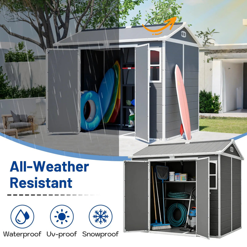 Plastic Utility Shed 8x6 ft with Floor – Lockable Storage Shed by HouseOfZazla