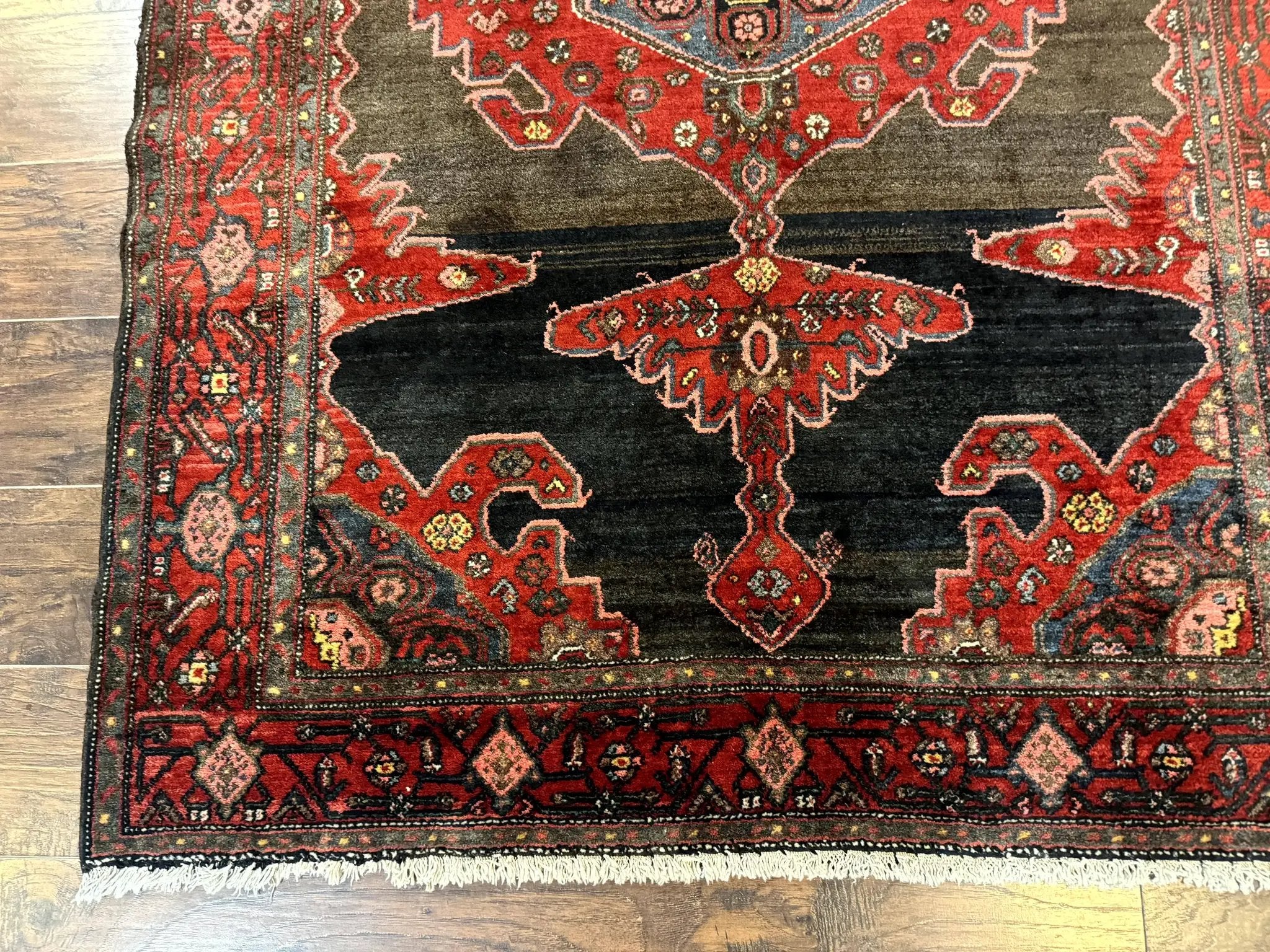 Antique Persian Tribal Rug 5x7, Geometric Wool Carpet, Kurdish Senneh Rug by Jewel Rugs