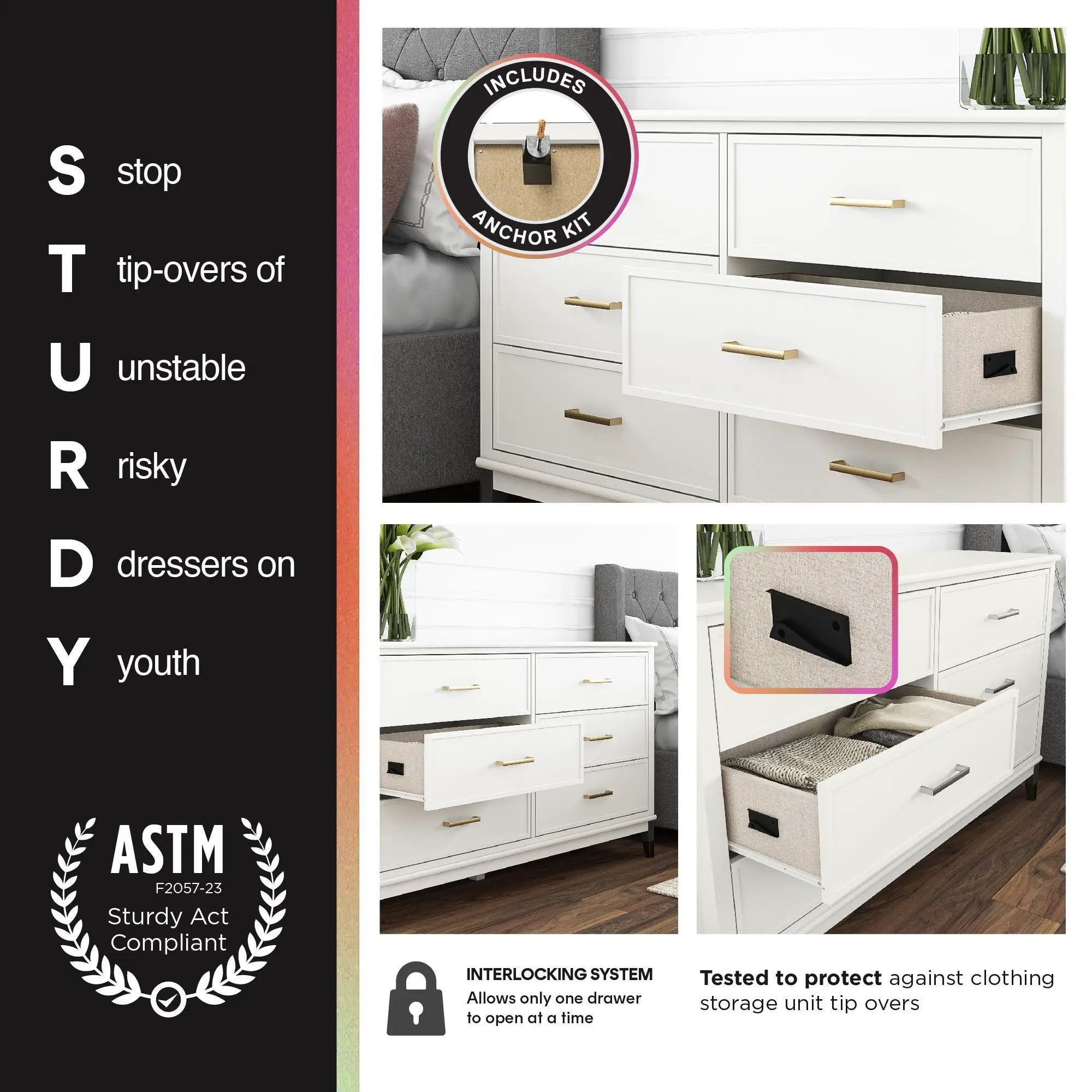 Valencia - 5 Drawer Dresser - White / Gray by HouseOfZazla