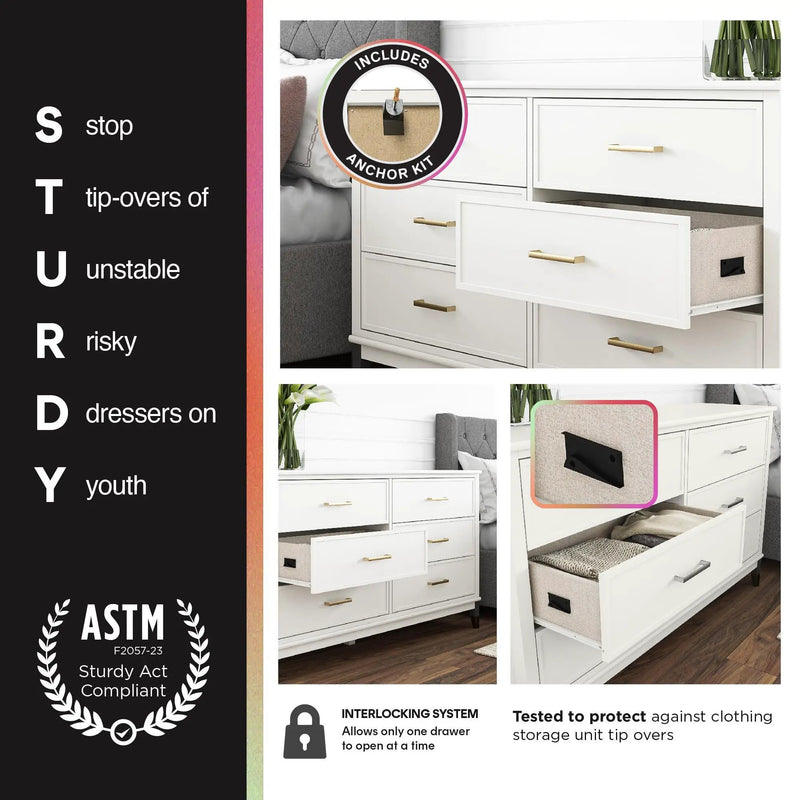 Valencia - 5 Drawer Dresser - White / Gray by HouseOfZazla