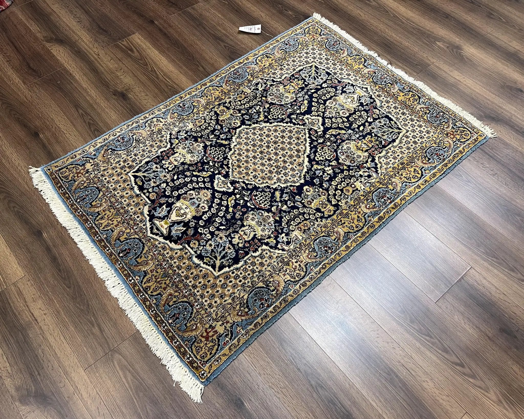 Fine Persian Qum Rug 3x5, Semi Antique Vintage Oriental Ghom Carpet, Floral Medallion, Highly Detailed, Hand Knotted, Navy Blue, Wool Area Rug, Birds by Jewel Rugs