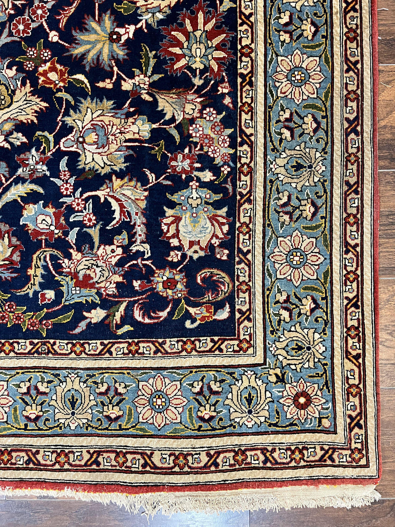 Blue Persian Qum Rug 5x7, Very Fine and Wonderful Authentic Persian Carpet, Wool Hand Knotted Vintage Semi Antique Oriental Rug, Floral, Ghom Qom Rug by Jewel Rugs