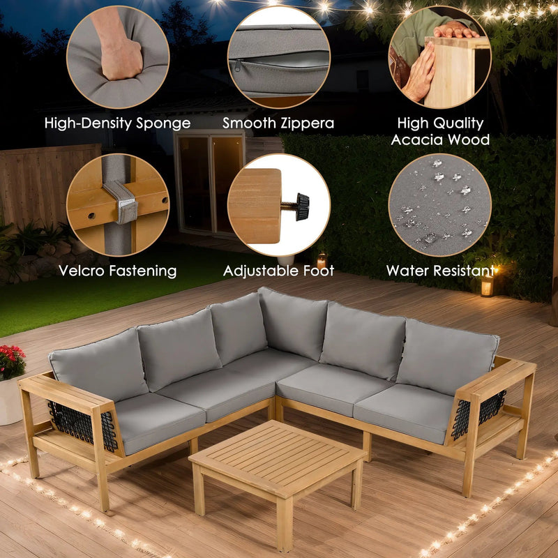 4 Pieces Outdoor Acacia Wood Sofa Set with Coffee Table by HouseOfZazla