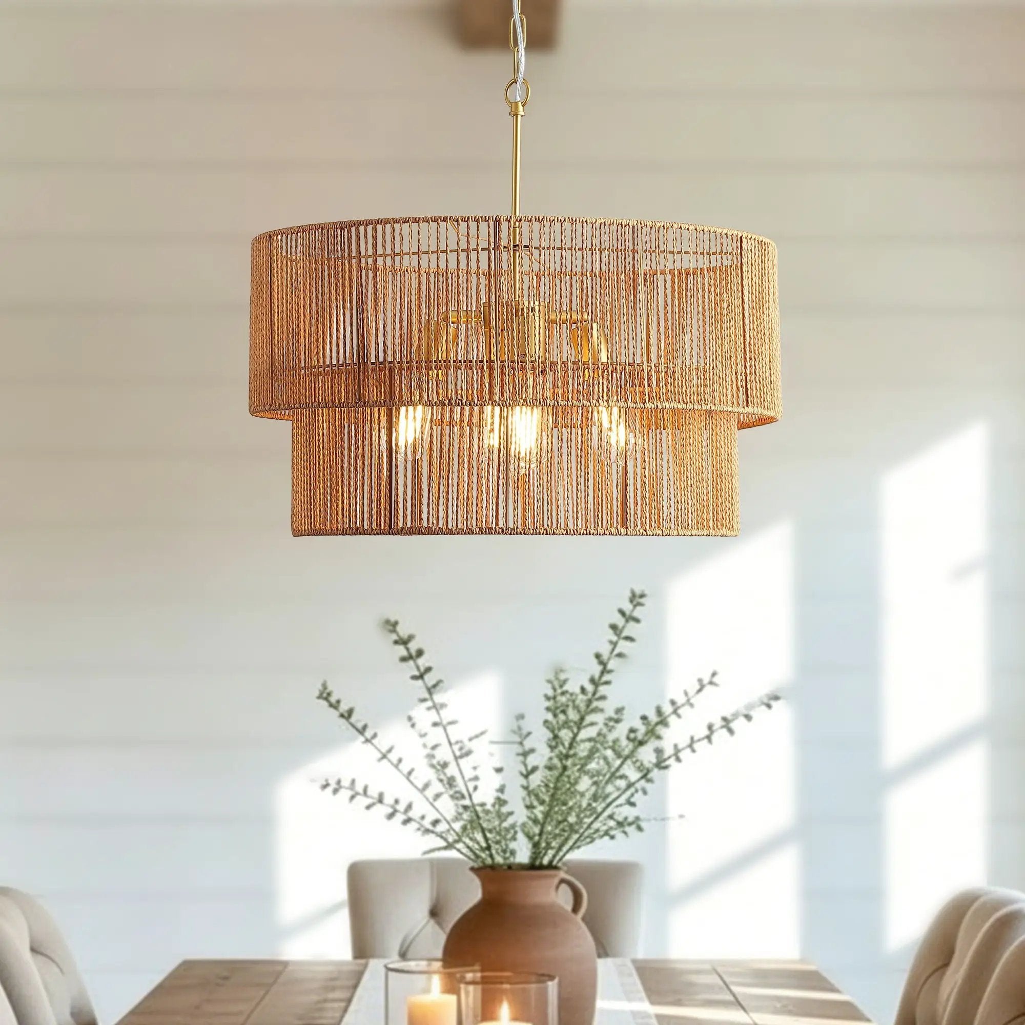 Chandelier, 2 Tier Boho Wabi Sabi Pendant Light, Hanging Ceiling Lamp - Gold by Unique Piece Furniture