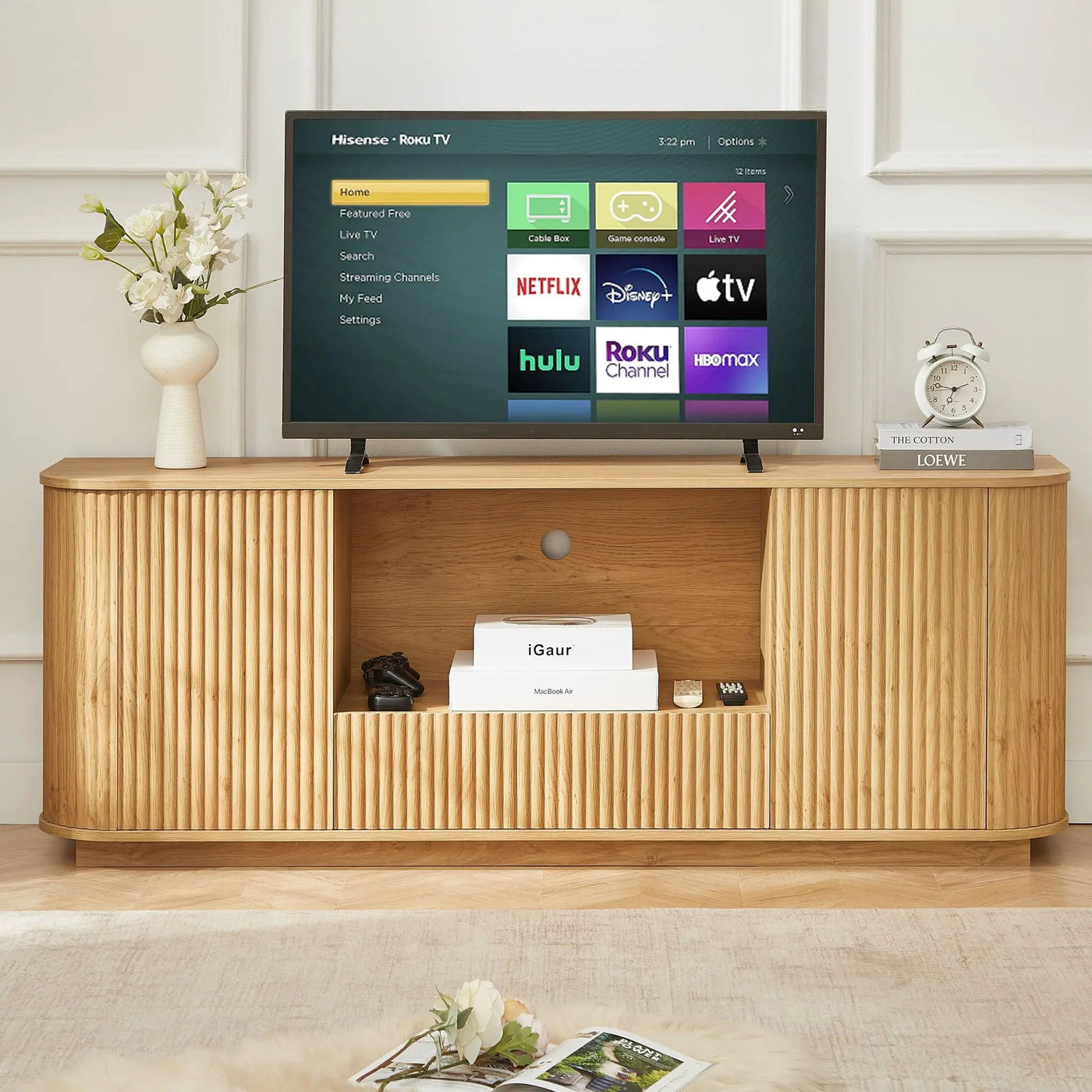 Modern Wavy TV Stand Rounded Sideboard With Storage Cabinet by Unique Piece Furniture