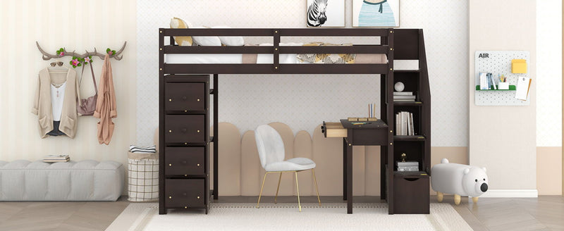 Loft Bed With Storage Drawers, Desk And Stairs With Shelves by HouseOfZazla