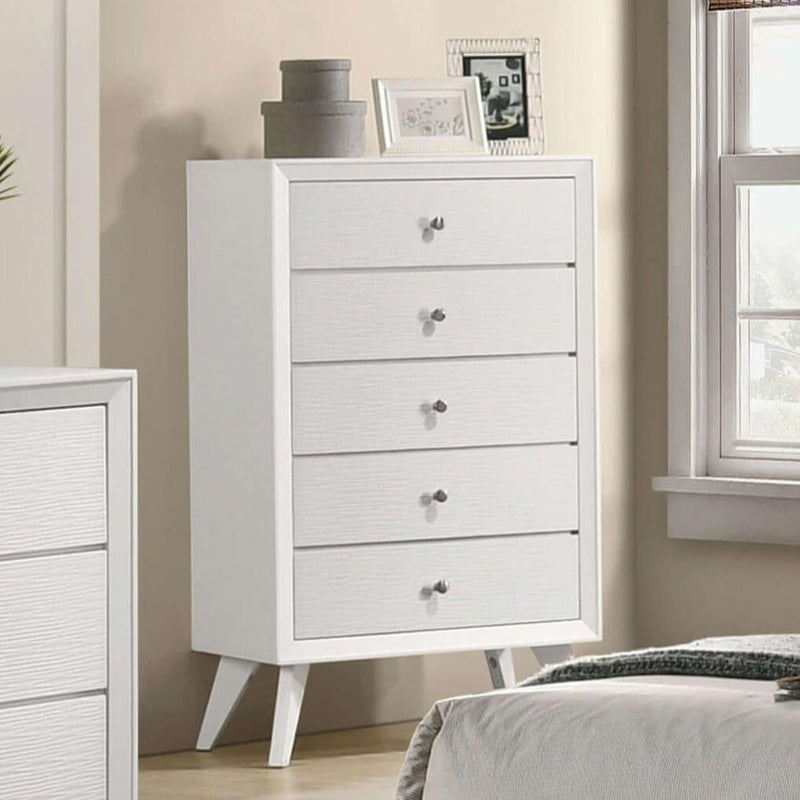 1 Piece Chest With Angled Legs, Wave Texture, Round Knobs - White by HouseOfZazla