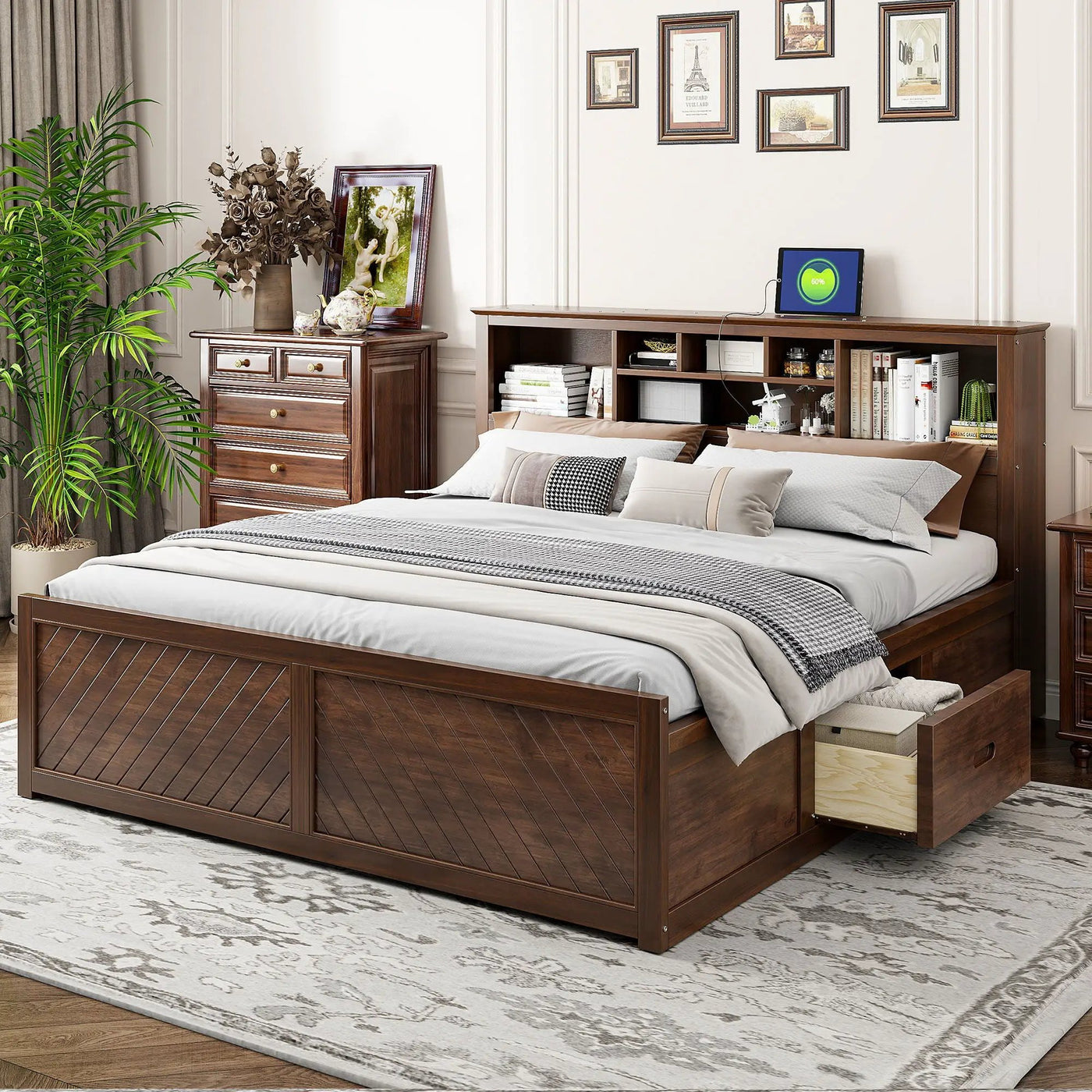 Platform Bed With Multi Storage Headboard, USB And Drawers by Unique Piece Furniture
