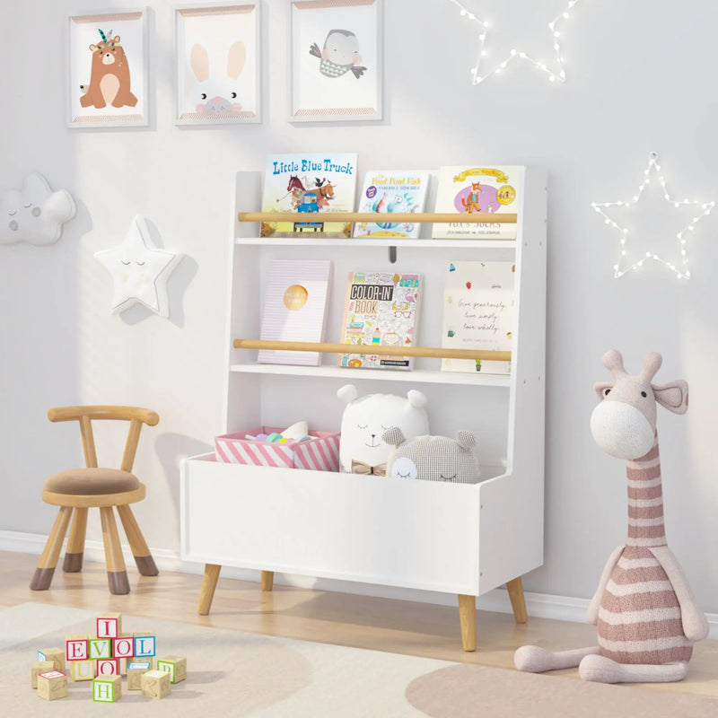Bookshelf , Book Organizer With Toy Storage - White by Unique Piece Furniture