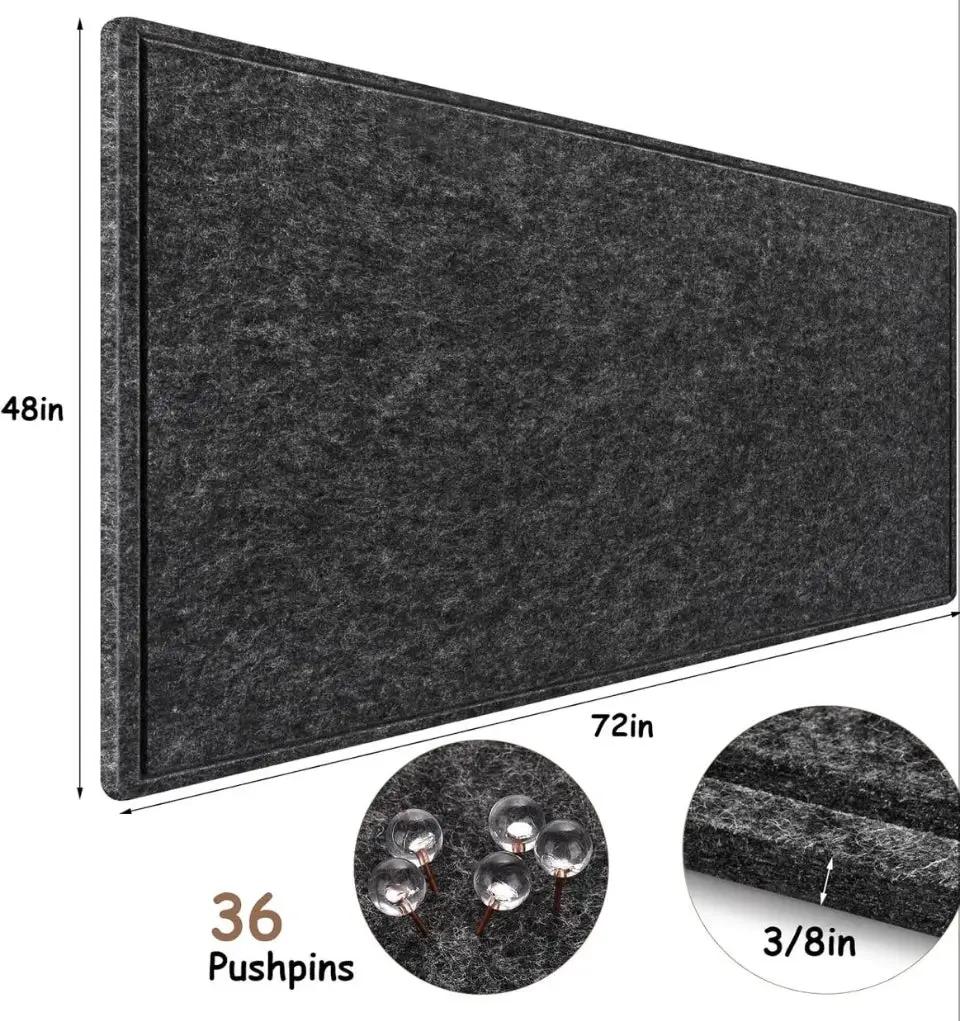 Bcabo Large Bulletin Board, 72x48 Inches Cork Board Alternative, Large Felt Board Decorative Pin Board for Wall, Foldable Photo Board Self-Adhesive Vision Board with 36 Pushpins Dark Gray by Selzalot