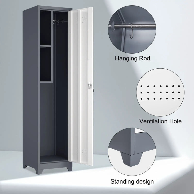 Broom Storage Cabinet Narrow Slim With Hooks And Shelves, Heavy-Duty by HouseOfZazla