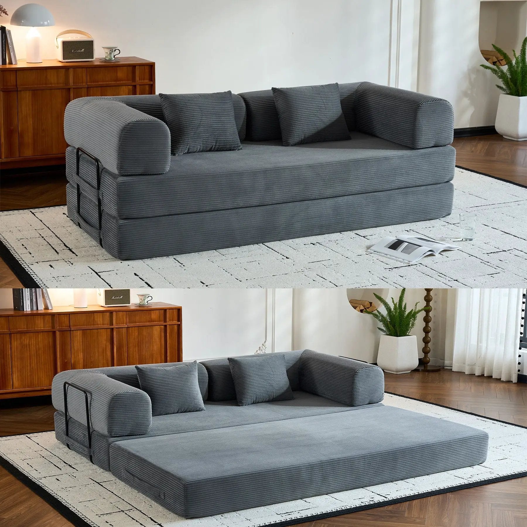 Convertible Sleeper Sofa Bed With Cylindrical Pillow, With Fixed Shape Frame by Unique Piece Furniture