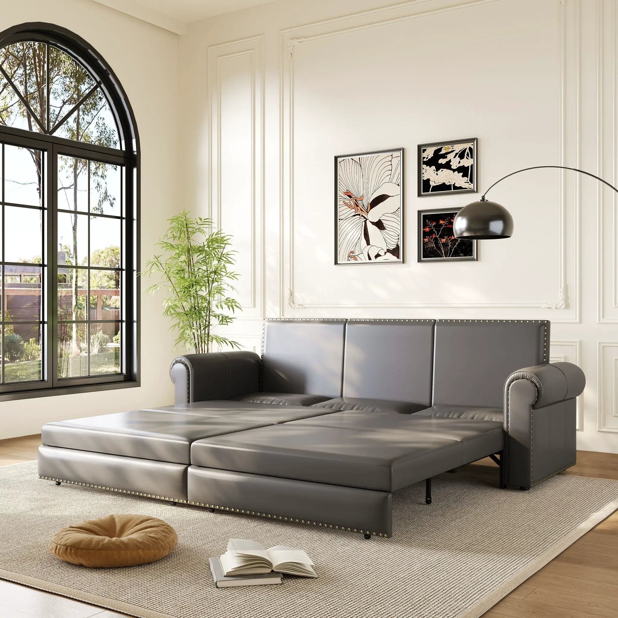3 In 1 Convertible Sleeper Sofa With Nailhead Trim & Rolled Arm by HouseOfZazla