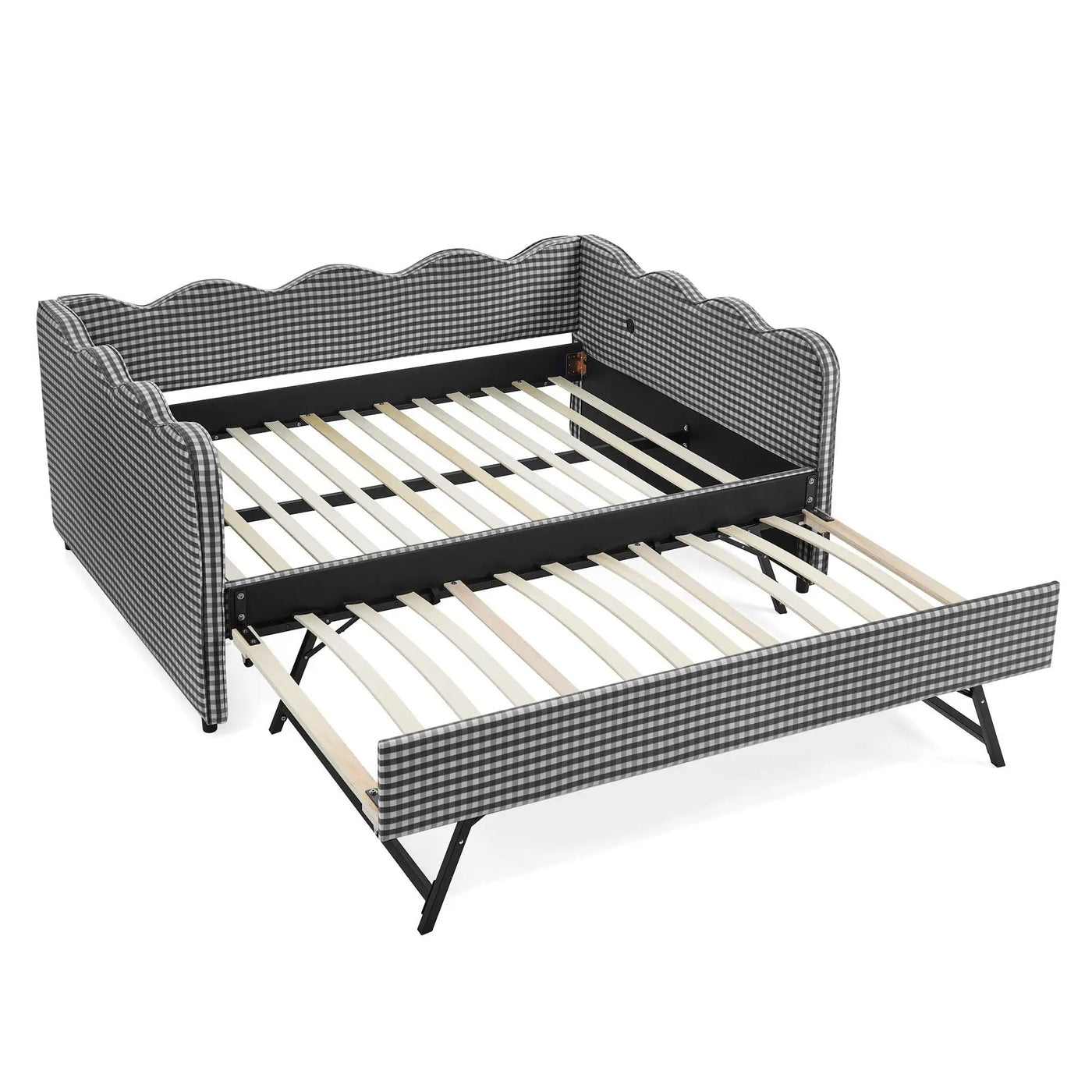 Gingham Daybed With USB Charging Port, Wave-Shaped Design by Unique Piece Furniture