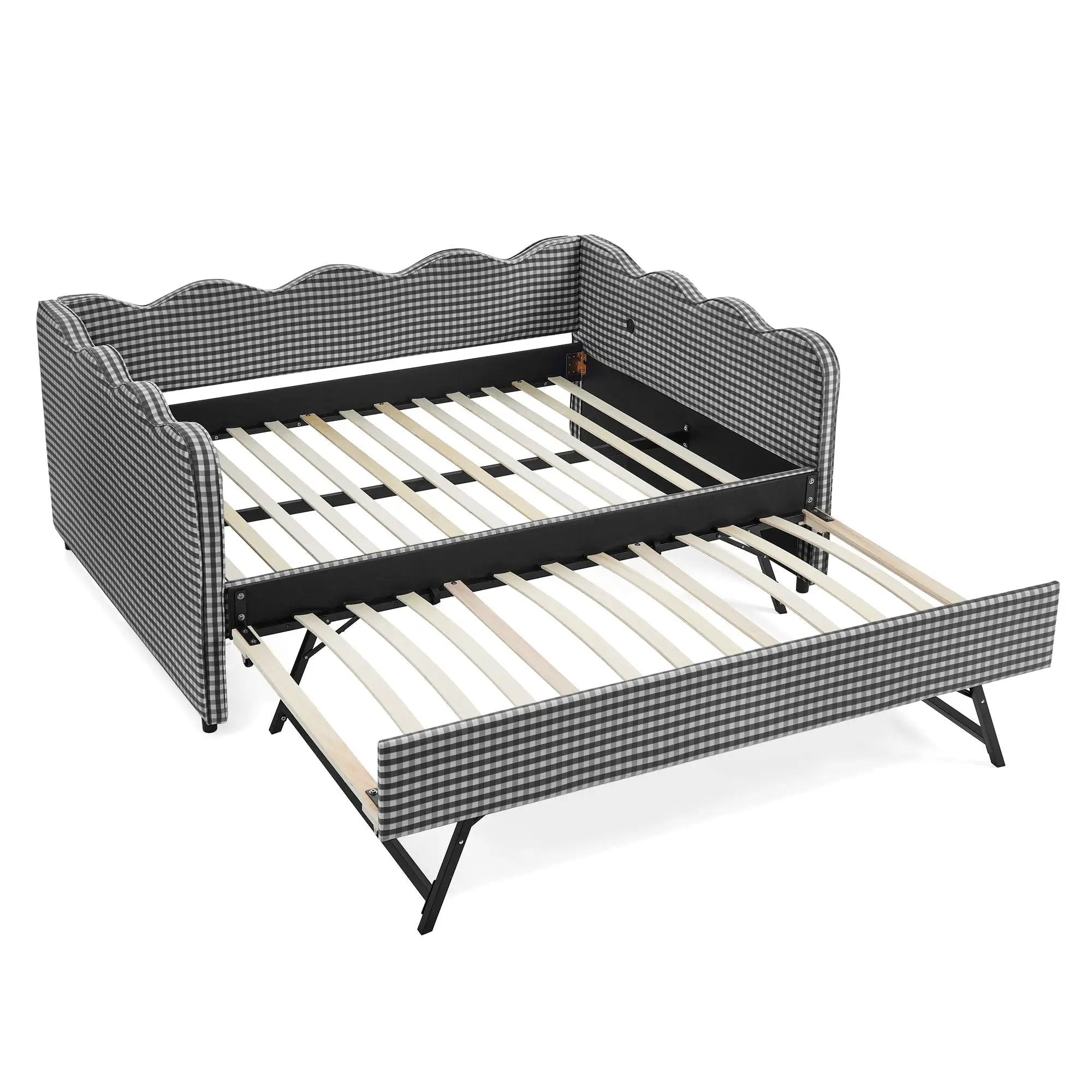 Gingham Daybed With USB Charging Port, Wave-Shaped Design by HouseOfZazla