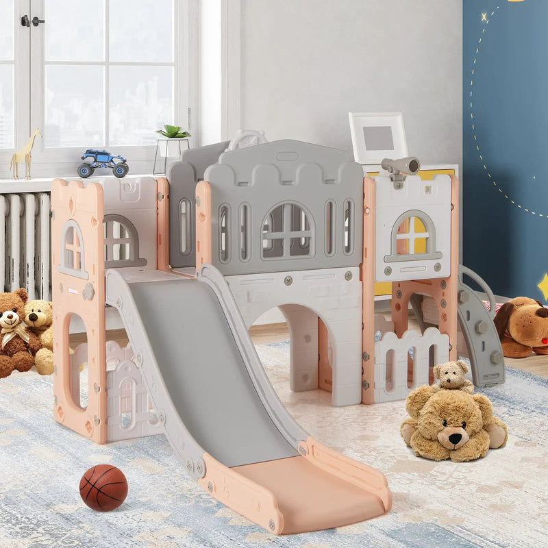 All-in-1 Toddler Slide Playset Playground with Tunnel and Ladder and Basketball by DirectDeals