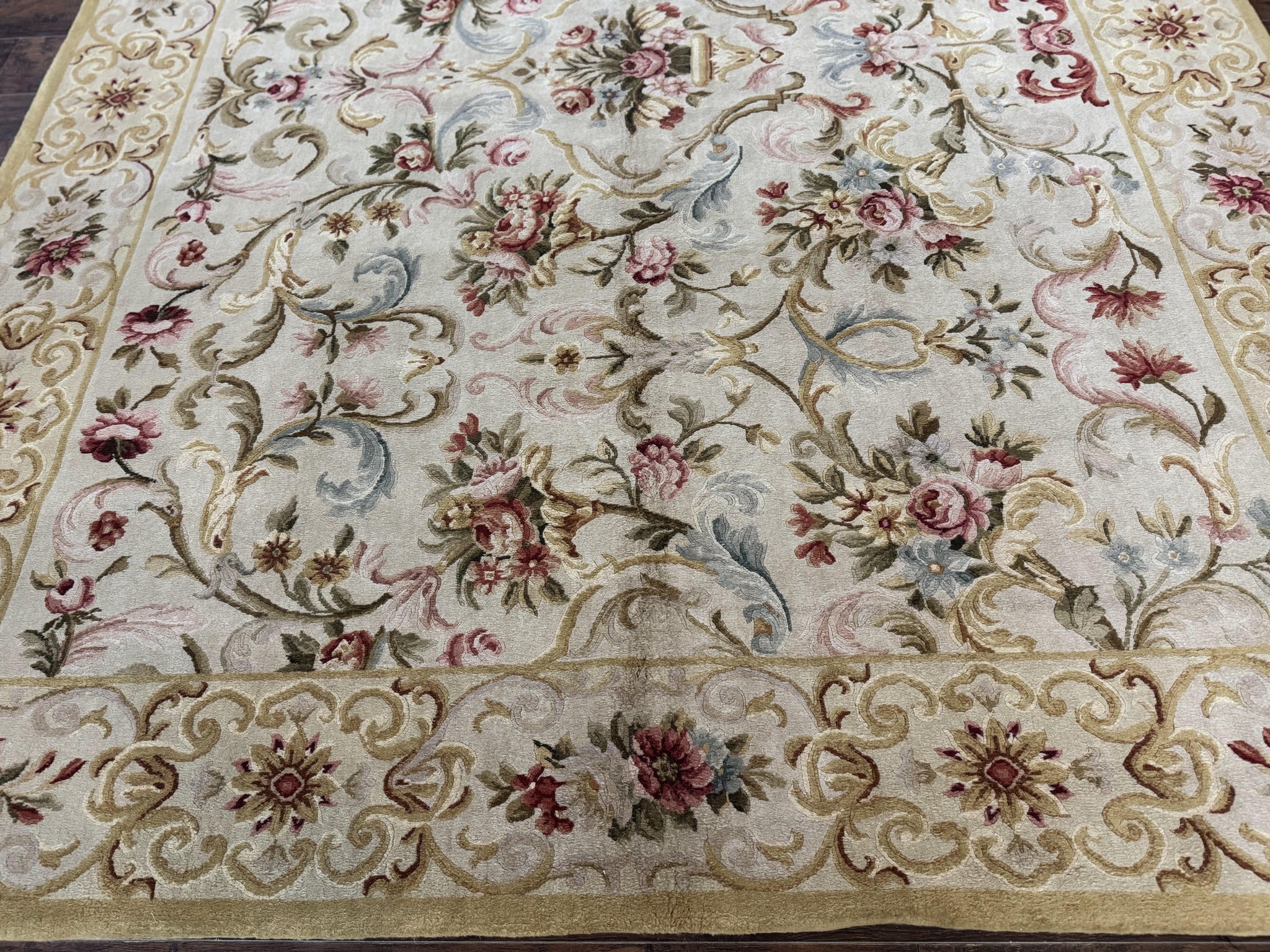 Aubusson Rug 8x10, French European Design, Vintage Handmade Wool Carpet, Aubusson Rug with Pile, Floral by Jewel Rugs