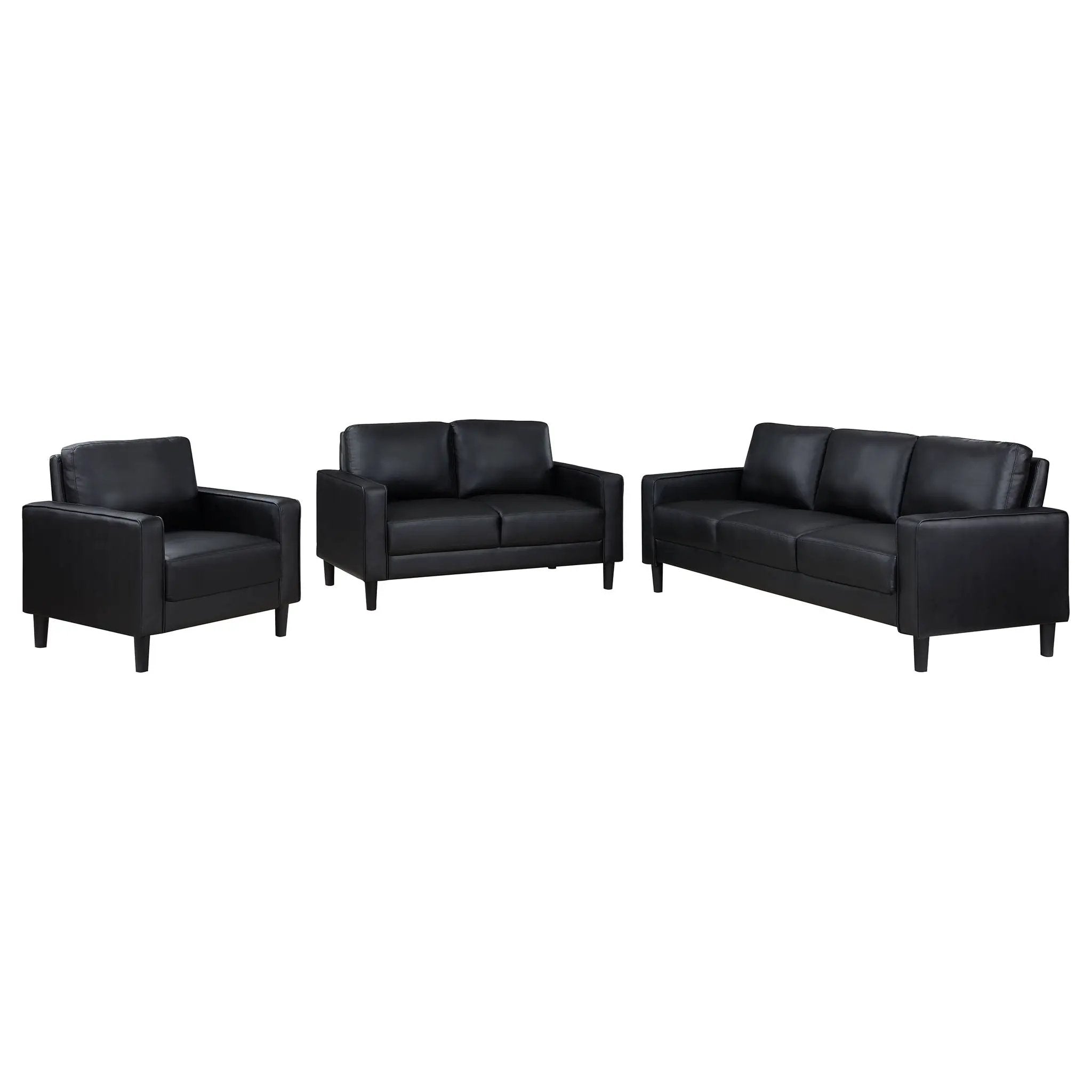 Ruth 3-piece Upholstered Track Arm Sofa Set Black by Unique Piece Furniture