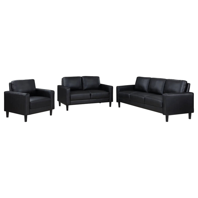 Ruth 3-piece Upholstered Track Arm Sofa Set Black by Unique Piece Furniture